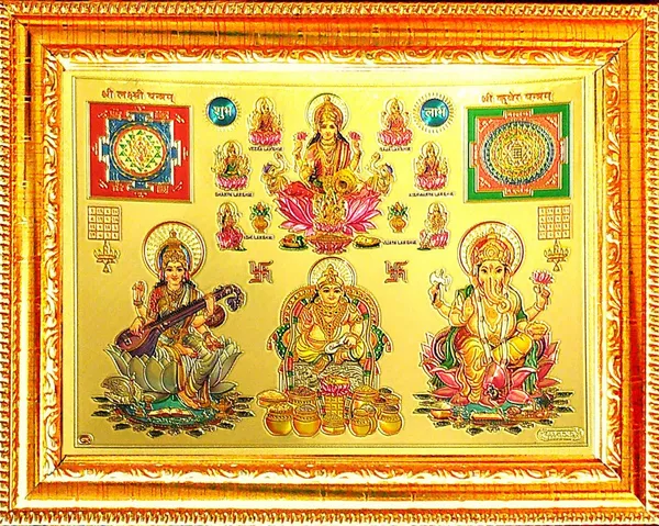 Photo_&_Frame_Asht_Laxmi_Ganesh_Saraswati_With_Laxmi_Yantra_And_Kuber_Yantra_|_Diwali_Pooja